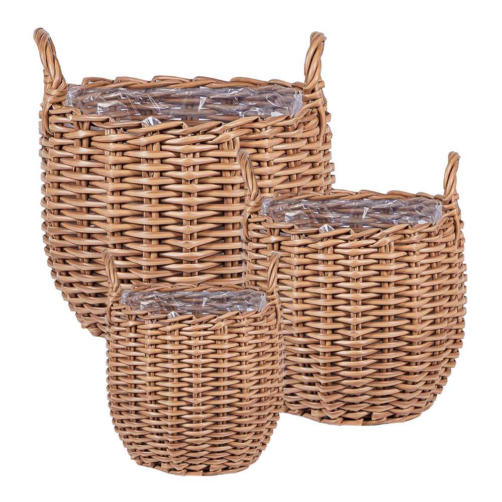 Beliani 3 gėlių krepšių rinkinys AUCUBA 26/34/44 cm šviesiai rudas