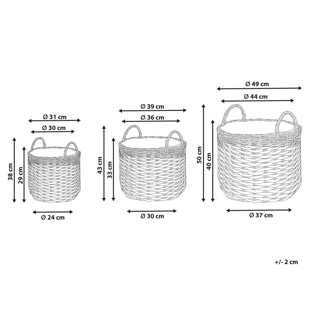 Beliani 3 gėlių krepšelių rinkinys GEFIRA 31/39/49 cm pilkas technorotangas