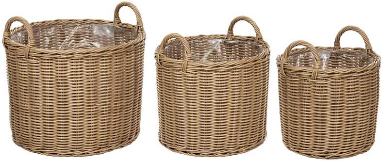 Beliani 3 krepšių gėlėms komplektas PENDULA 33/37/45 cm natūralus technorotangas