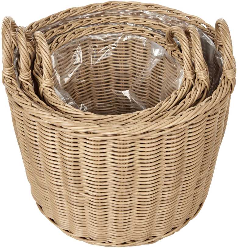 Beliani 3 krepšių gėlėms komplektas PENDULA 33/37/45 cm natūralus technorotangas