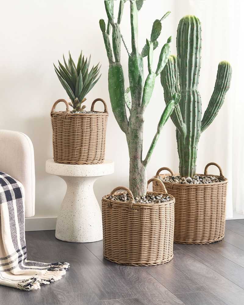 Beliani 3 krepšių gėlėms komplektas PENDULA 33/37/45 cm natūralus technorotangas
