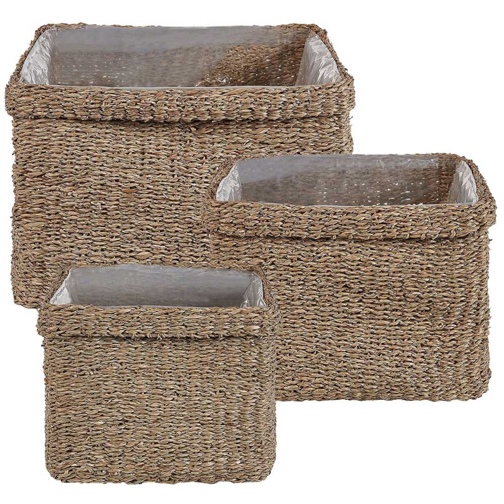 Beliani 3 vazonų komplektas RIVULINE Rudadumbliai 23/27/30 cm Natūralus