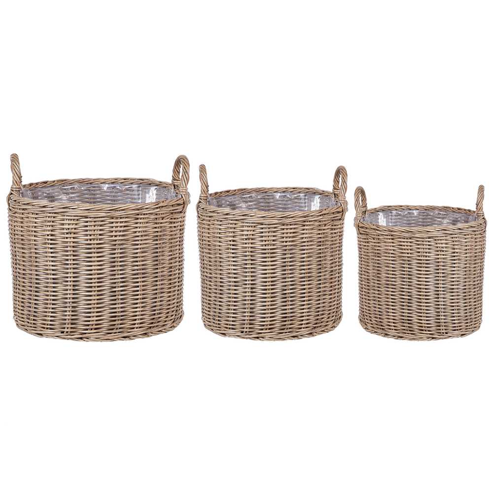 Beliani 3 krepšelių gėlėms rinkinys PENDULA 33/37/45 cm natūralus technorotangas