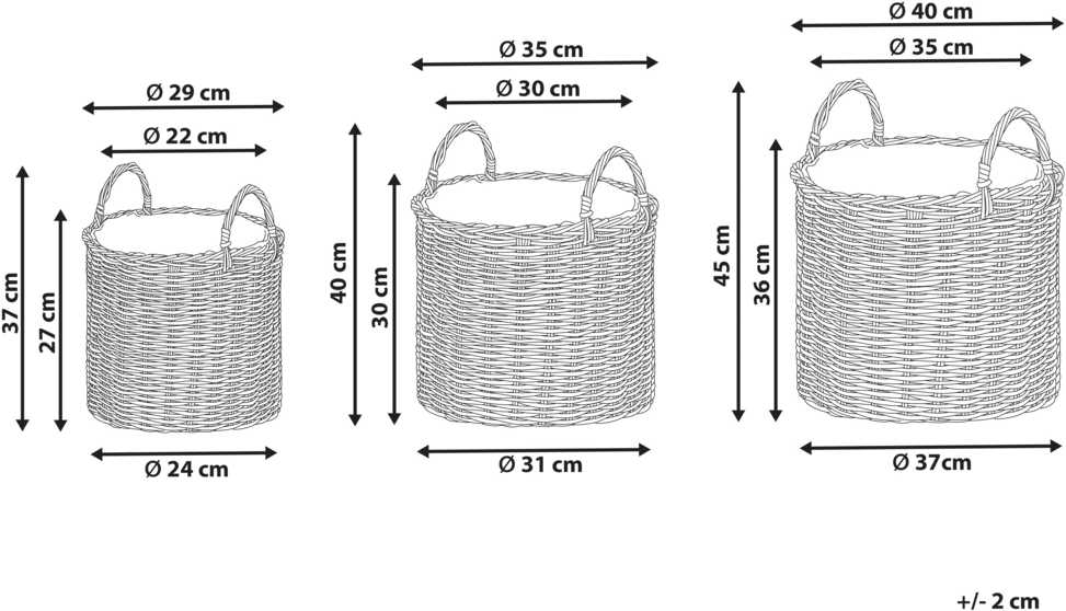 Beliani Trijų gėlių krepšelių rinkinys NIKITI 29/35/40 cm smėlio ir pilkos spalvos technorotangas