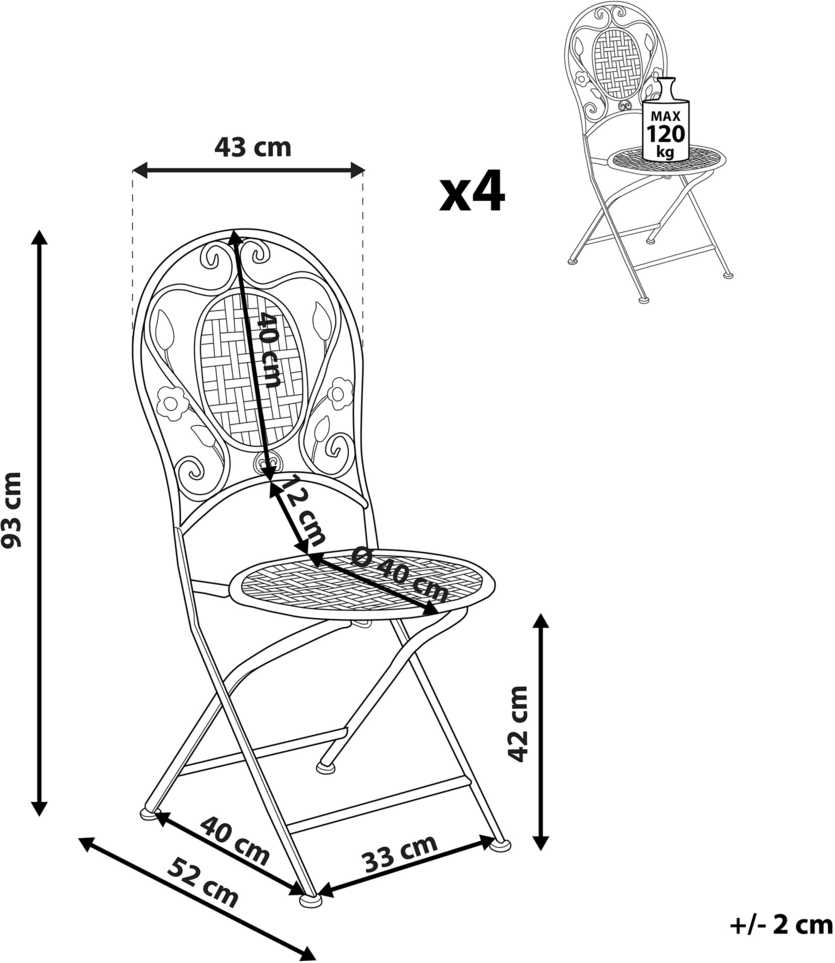 Beliani 4 sodo kėdžių komplektas BIVIO sulankstomas metalinis, kreminės spalvos