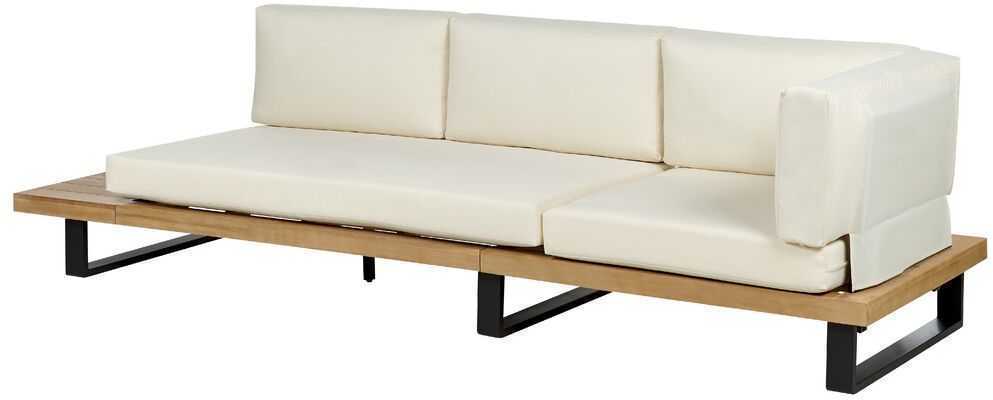 Lauko baldų komplektas Beliani Sodo kampinė sofa su staliuku 5 asmenims MYKONOS dešininė, kreminės spalvos, sertifikuota akacijos mediena