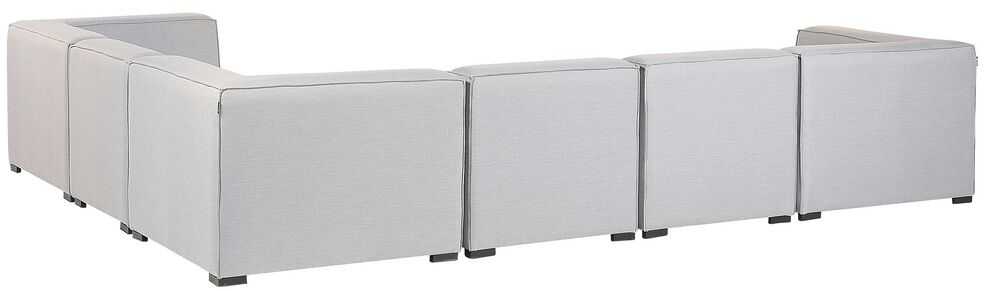 Lauko baldų komplektas Beliani Sodo kampinė sofa su pufu 7 asmenims AREZZO kairinė šviesiai pilka modulinė