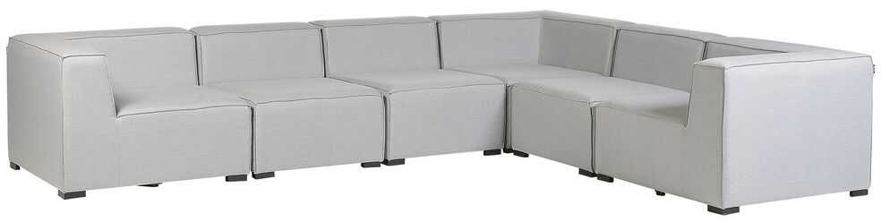 Lauko baldų komplektas Beliani Sodo kampinė sofa su pufu 7 asmenims AREZZO kairinė šviesiai pilka modulinė