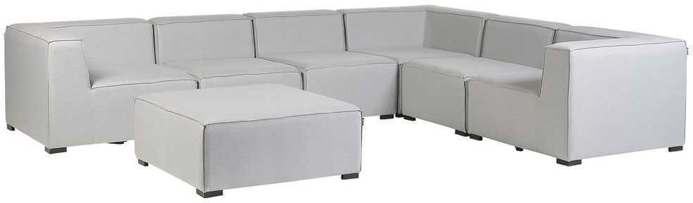 Lauko baldų komplektas Beliani Sodo kampinė sofa su pufu 7 asmenims AREZZO kairinė šviesiai pilka modulinė