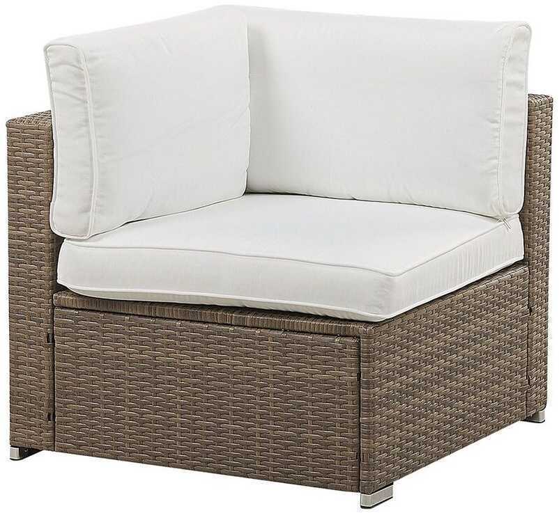 Lauko baldų komplektas Beliani Sodo kampinė sofa su staliuku 6 asmenims BELVEDERE Baltas technoratanas