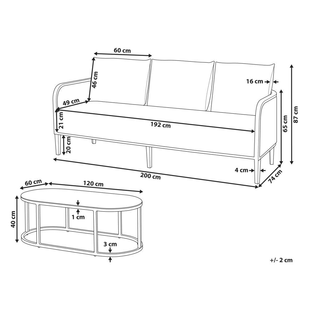 Sofa Beliani Sodo baldų komplektas su stalu 3 asmenims MONTEFALCO Metal Baltas