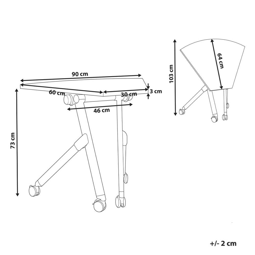 Beliani Sulankstomas kampinis stalas BENDI baltas 90 cm 64 cm