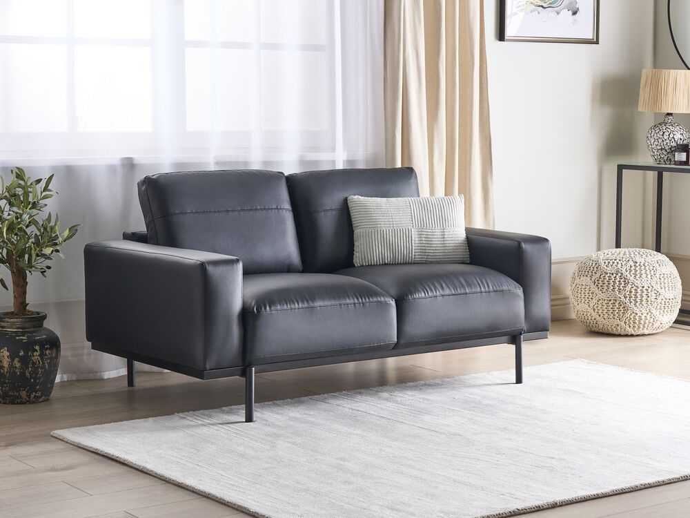 Beliani Dvivietė sofa SOVIK iš dirbtinės odos, juoda