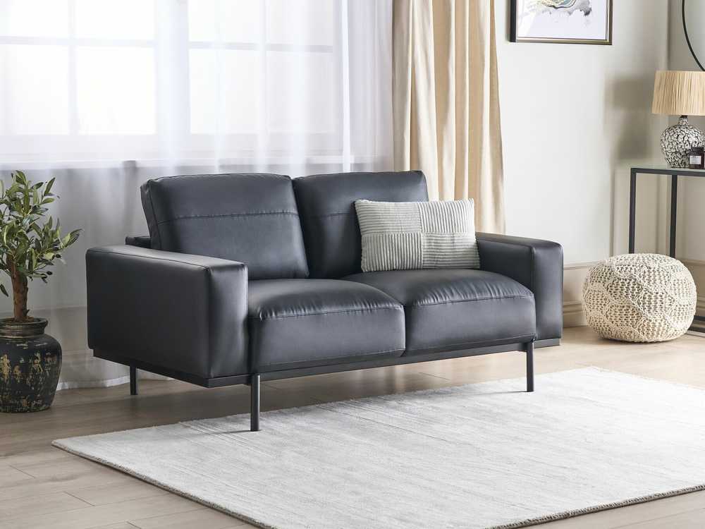 Beliani Dvivietė sofa SOVIK iš dirbtinės odos, juoda