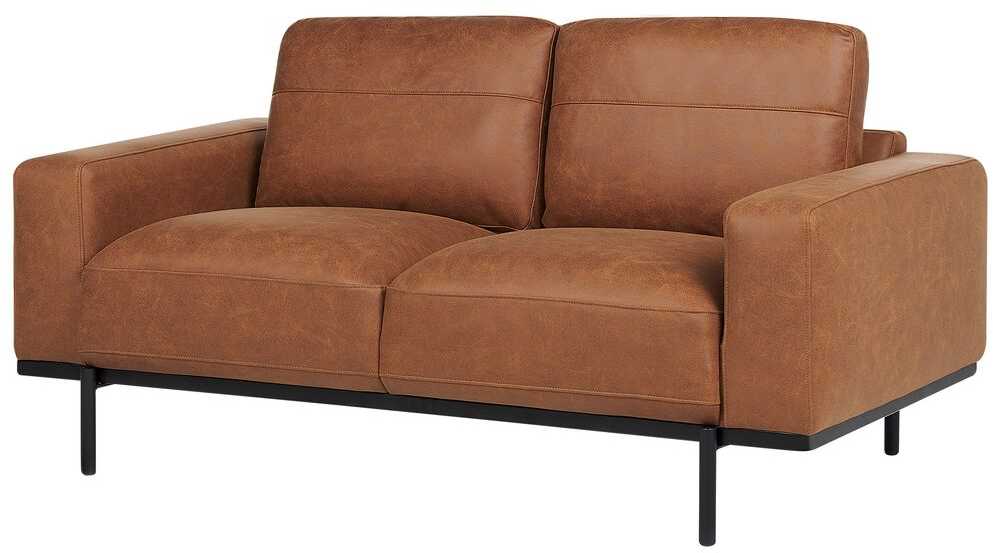 Beliani Dvivietė sofa SOVIK iš dirbtinės odos, ruda