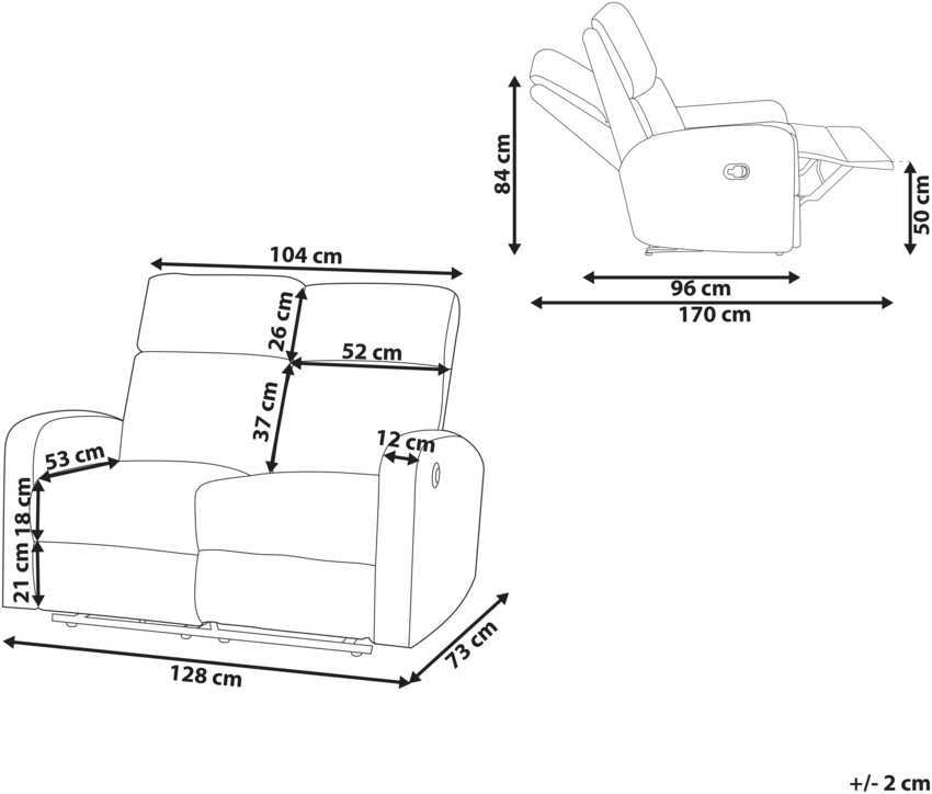 Beliani 2 vietų sofa su elektrine relaksacijos funkcija VERDAL, veliūrinė, smėlio spalvos