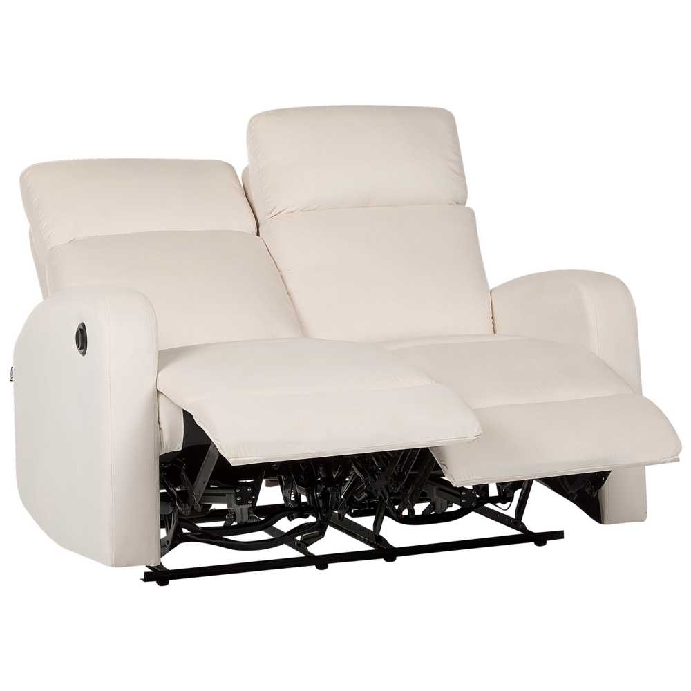 Beliani 2 vietų sofa su elektrine relaksacijos funkcija VERDAL, veliūrinė, smėlio spalvos
