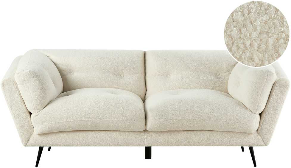 Beliani 3 vietų sofa LENVIK, buklė audinys, balta
