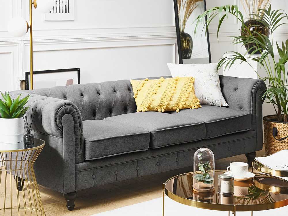 Beliani Trijų vietų sofa CHESTERFIELD Pilka