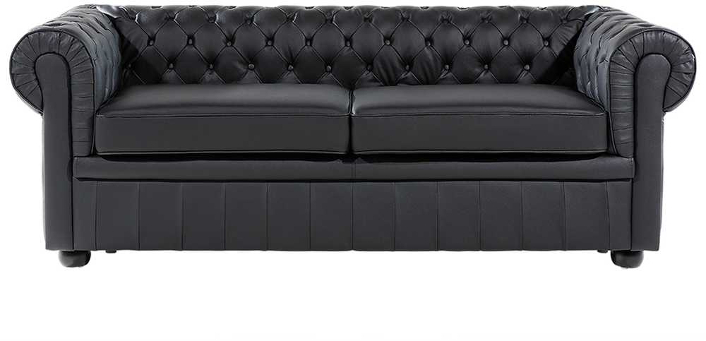 Beliani Trivietė sofa CHESTERFIELD Natūrali oda Juoda