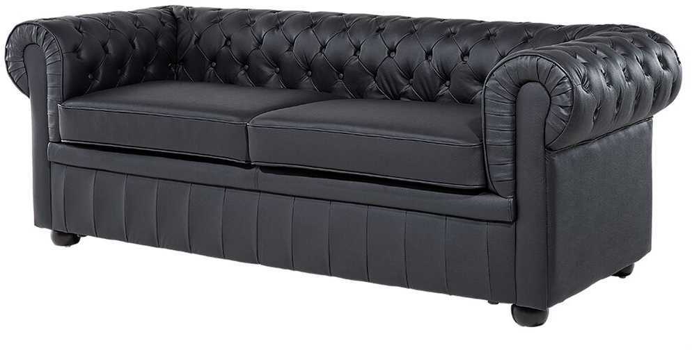 Beliani Trivietė sofa CHESTERFIELD Natūrali oda Juoda