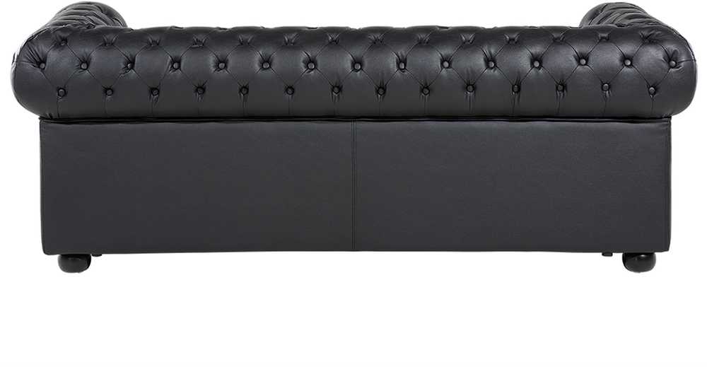 Beliani Trivietė sofa CHESTERFIELD Natūrali oda Juoda
