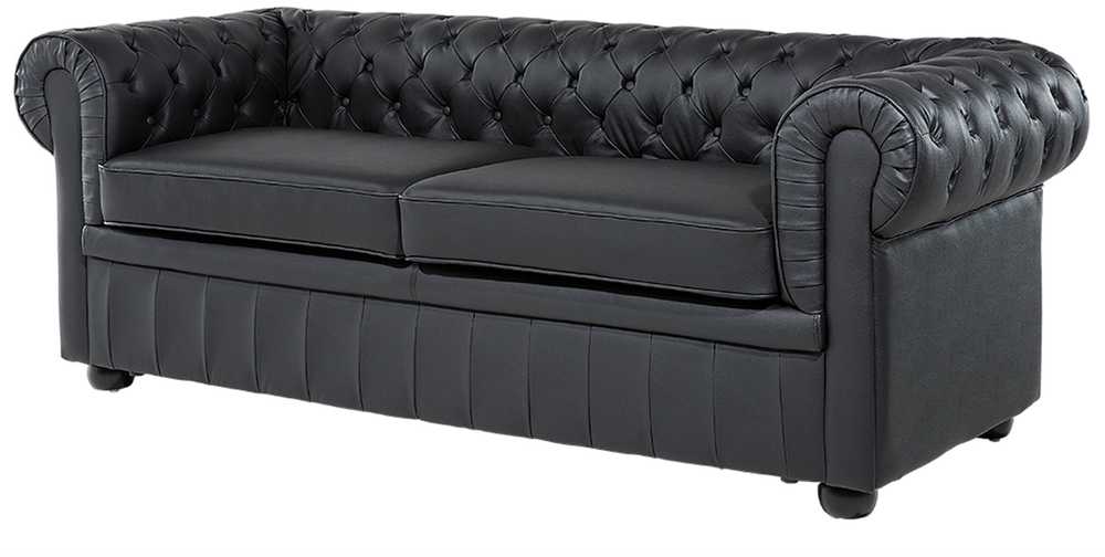 Beliani Trivietė sofa CHESTERFIELD Natūrali oda Juoda