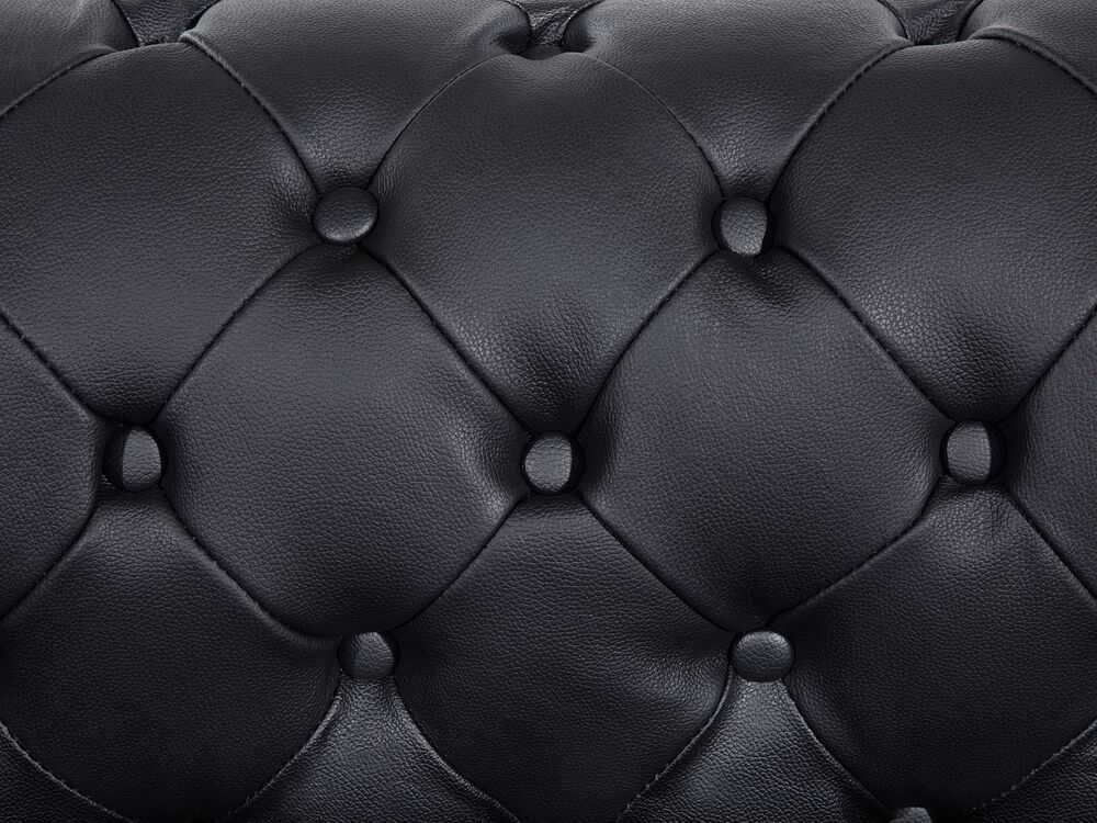 Beliani Trivietė sofa CHESTERFIELD Natūrali oda Juoda