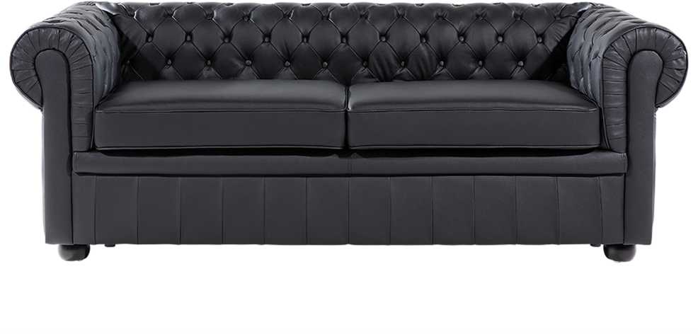 Beliani Trivietė sofa CHESTERFIELD Natūrali oda Juoda