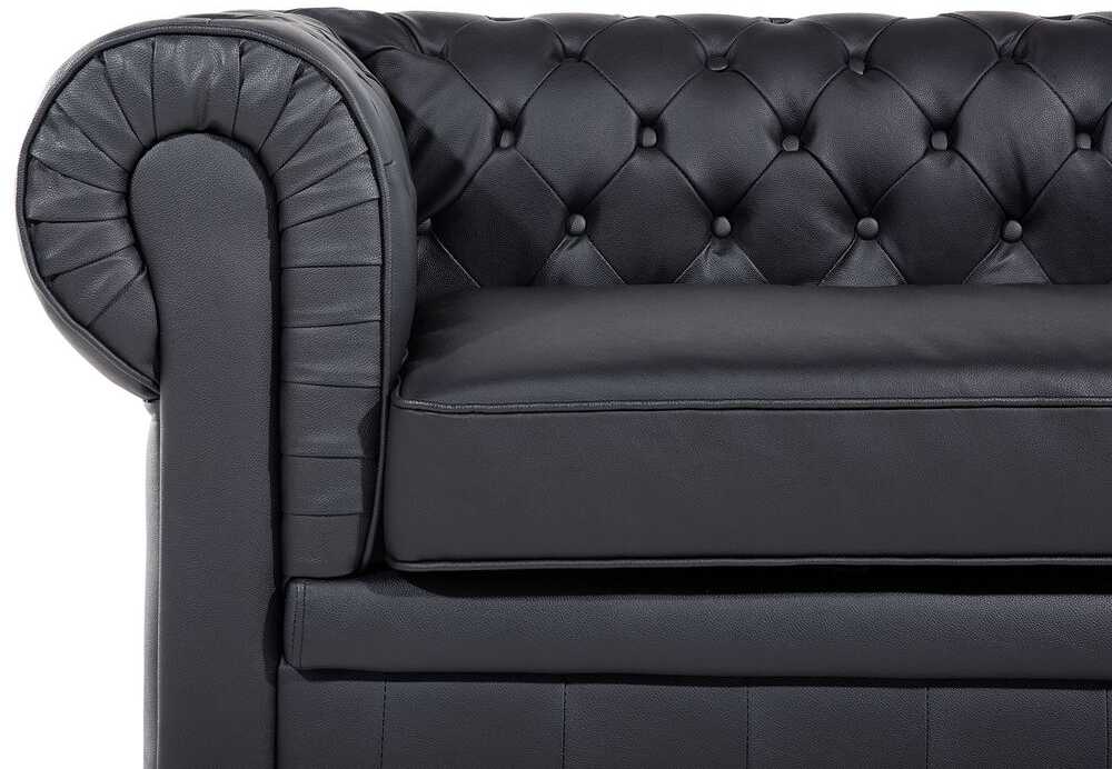 Beliani Trivietė sofa CHESTERFIELD Natūrali oda Juoda