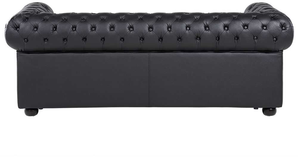 Beliani Trivietė sofa CHESTERFIELD Natūrali oda Juoda