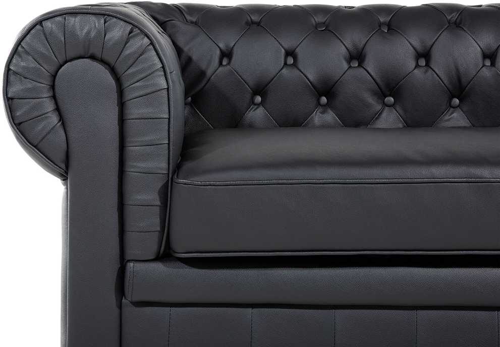 Beliani Trivietė sofa CHESTERFIELD Natūrali oda Juoda