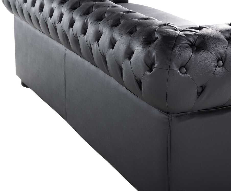 Beliani Trivietė sofa CHESTERFIELD Natūrali oda Juoda