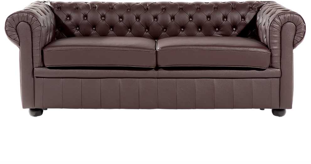 Beliani Trijų vietų sofa CHESTERFIELD Natūrali oda Ruda