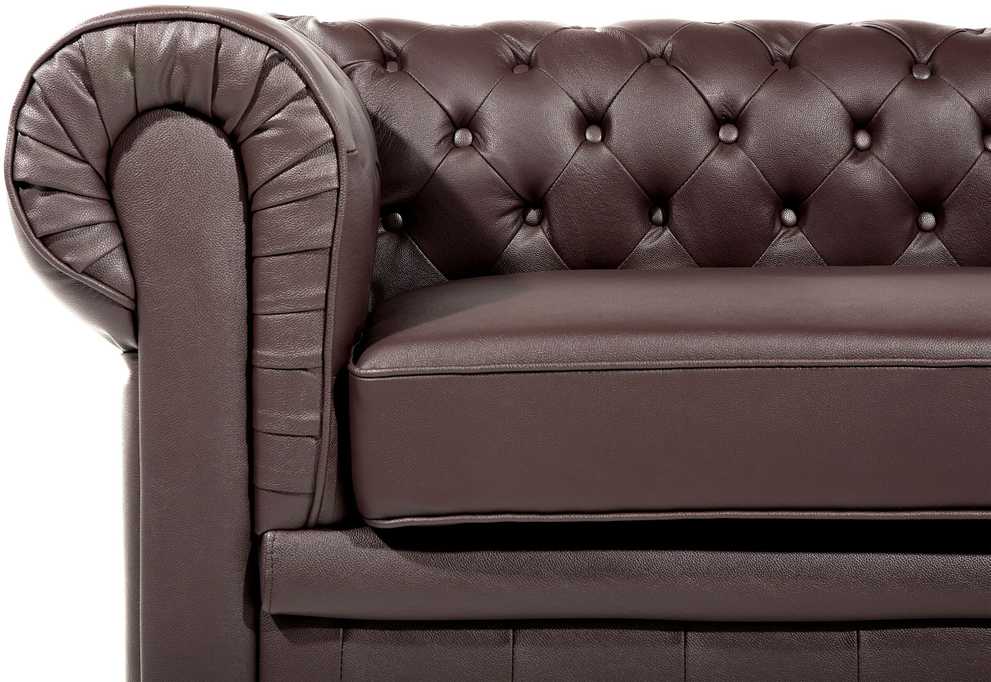 Beliani Trijų vietų sofa CHESTERFIELD Natūrali oda Ruda