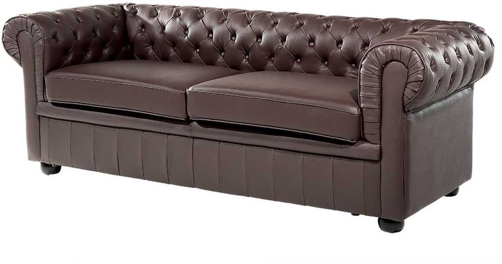 Beliani Trijų vietų sofa CHESTERFIELD Natūrali oda Ruda
