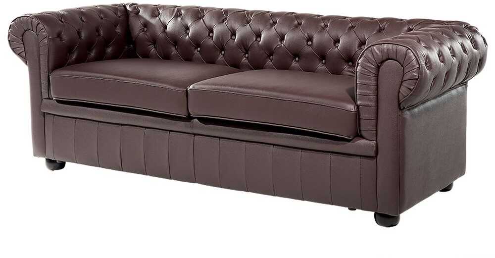 Beliani Trijų vietų sofa CHESTERFIELD Natūrali oda Ruda