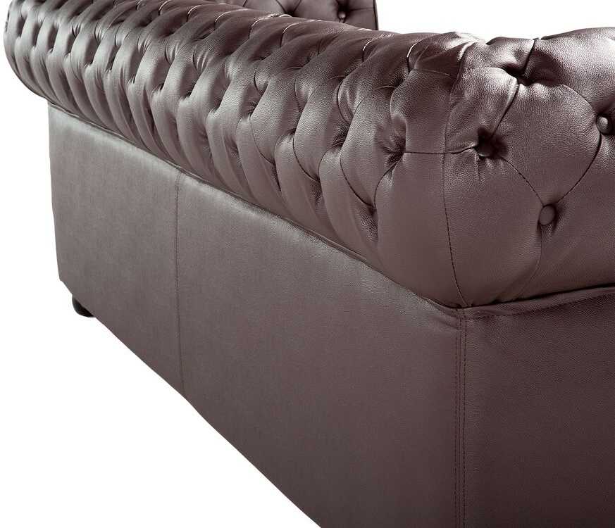 Beliani Trijų vietų sofa CHESTERFIELD Natūrali oda Ruda