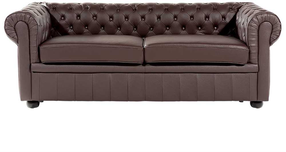 Beliani Trijų vietų sofa CHESTERFIELD Natūrali oda Ruda