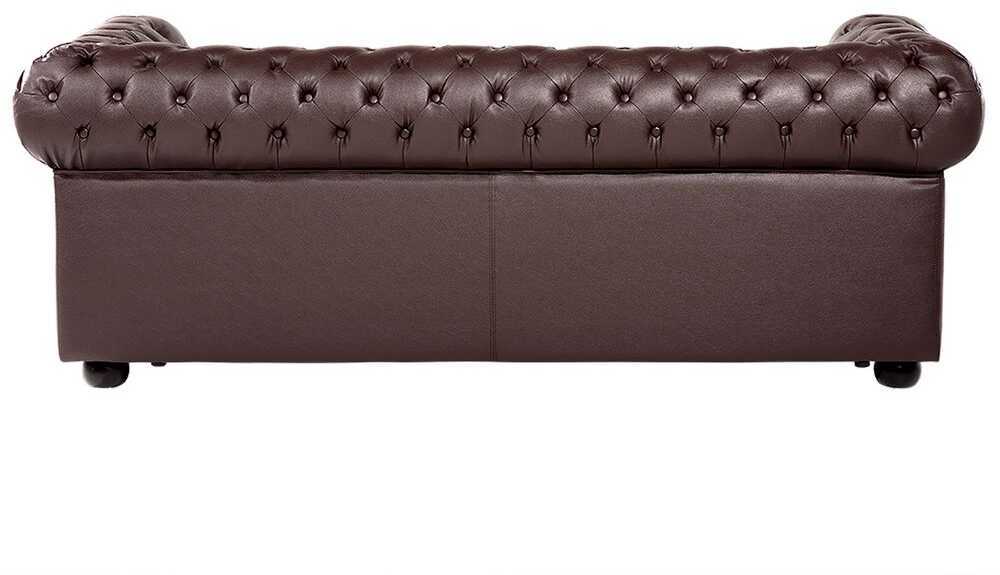 Beliani Trijų vietų sofa CHESTERFIELD Natūrali oda Ruda