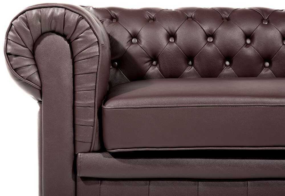 Beliani Trijų vietų sofa CHESTERFIELD Natūrali oda Ruda