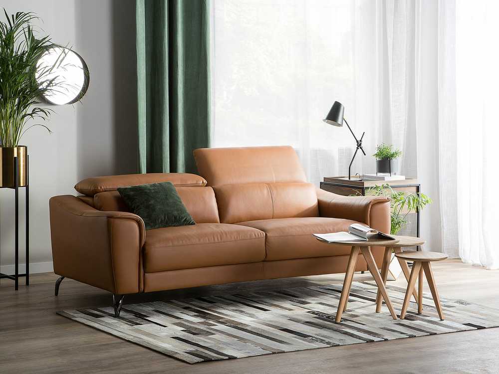 Beliani Trivietė sofa NARWIK Natūrali oda, auksinės rudos spalvos