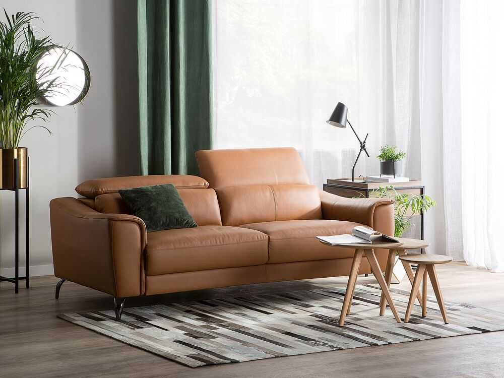 Beliani Trivietė sofa NARWIK Natūrali oda, auksinės rudos spalvos