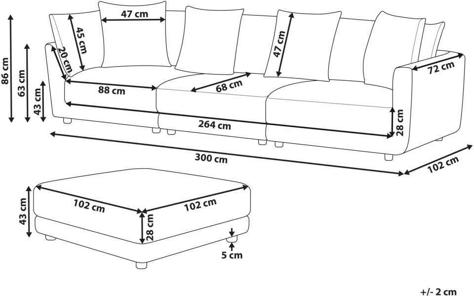 Beliani 3 vietų sofa SIGTUNA, smėlio spalvos su otomane
