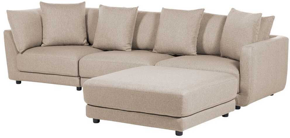 Beliani 3 vietų sofa SIGTUNA, smėlio spalvos su otomane