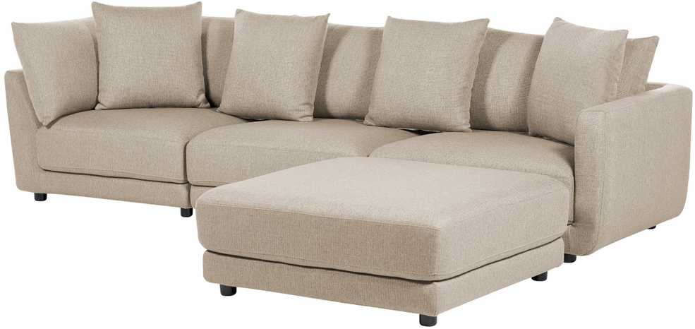 Beliani 3 vietų sofa SIGTUNA, smėlio spalvos su otomane
