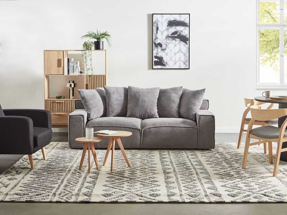 Beliani Trivietė sofa VISKAN, velvetinis audinys, tamsiai pilka