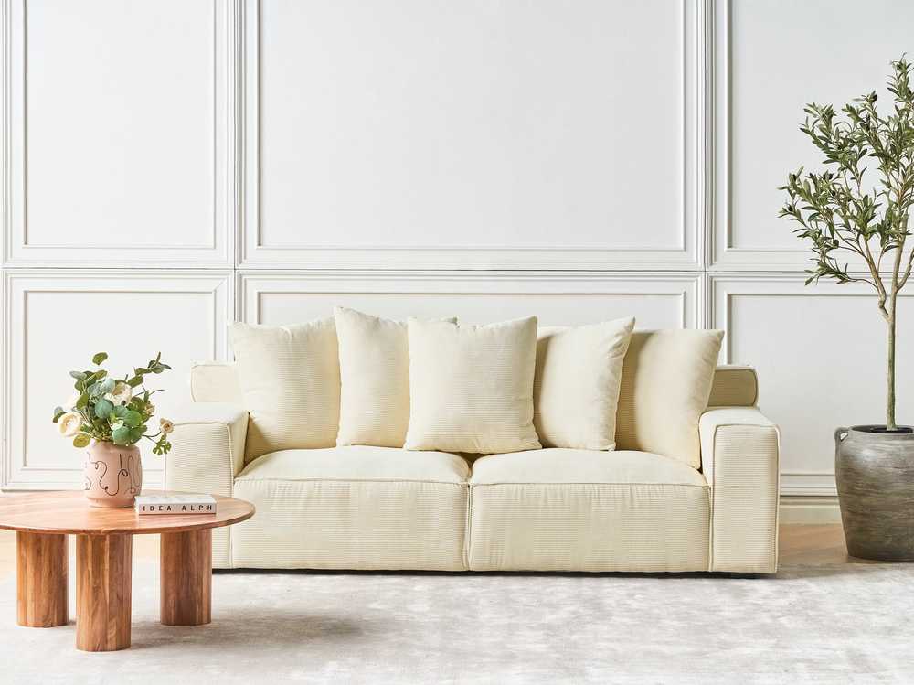 Beliani 3 vietų sofa VISKAN Velvetinis šviesiai smėlio spalvos