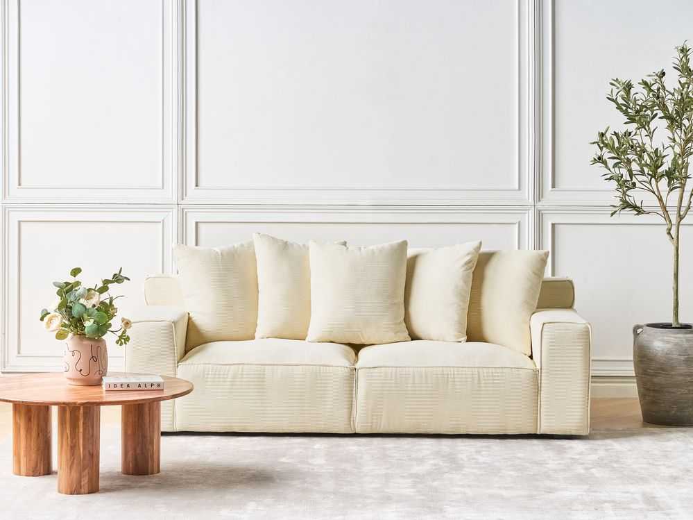 Beliani 3 vietų sofa VISKAN Velvetinis šviesiai smėlio spalvos