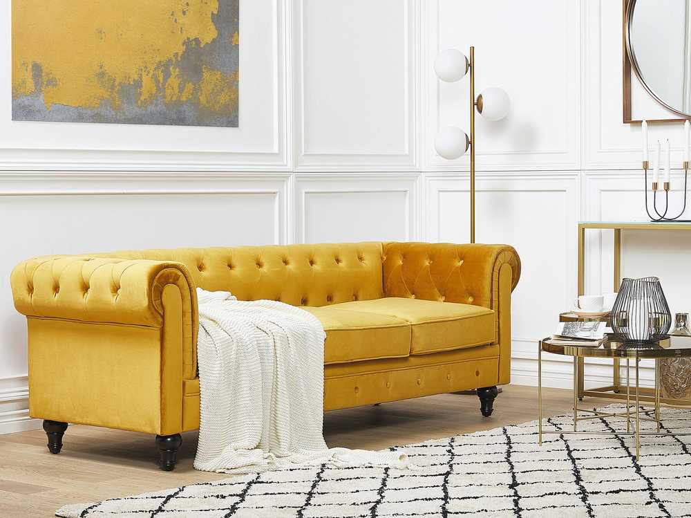 Beliani 3 vietų sofa CHESTERFIELD veliūrinė auksinė